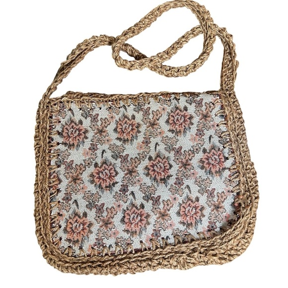 VTG 70s Boho Floral Tapestry Woven Canvas Purse Hong Kong JCPenney Cottagecore - Picture 2 of 9